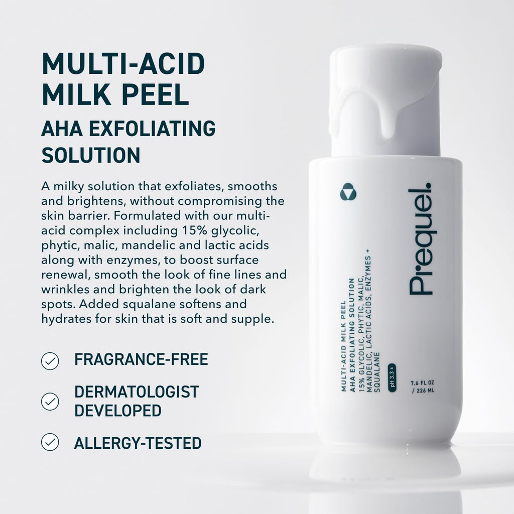 Prequel Skin Multi-Acid Milk Peel - 15% Glycolic Acid Face Exfoliant for Brighter, Smoother Skin, 7.6 oz