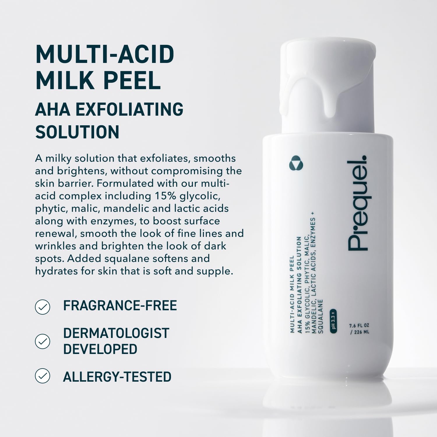 Prequel Skin Multi-Acid Milk Peel - 15% Glycolic Acid Face Exfoliant for Brighter, Smoother Skin, 7.6 oz