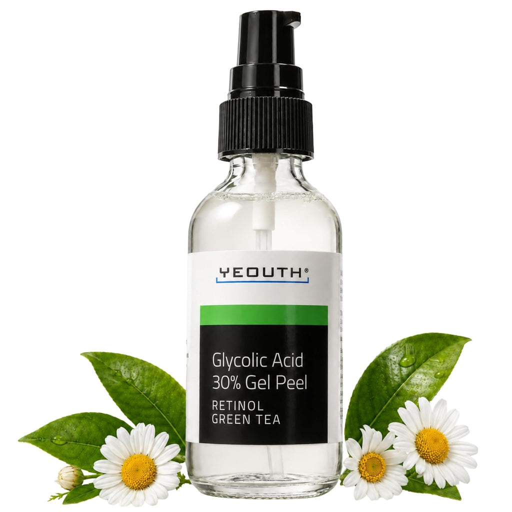 YEOUTH 30% Glycolic Acid Face Peel with Retinol & Green Tea - Exfoliate Uneven Skin Texture, Dullness & Fine Lines