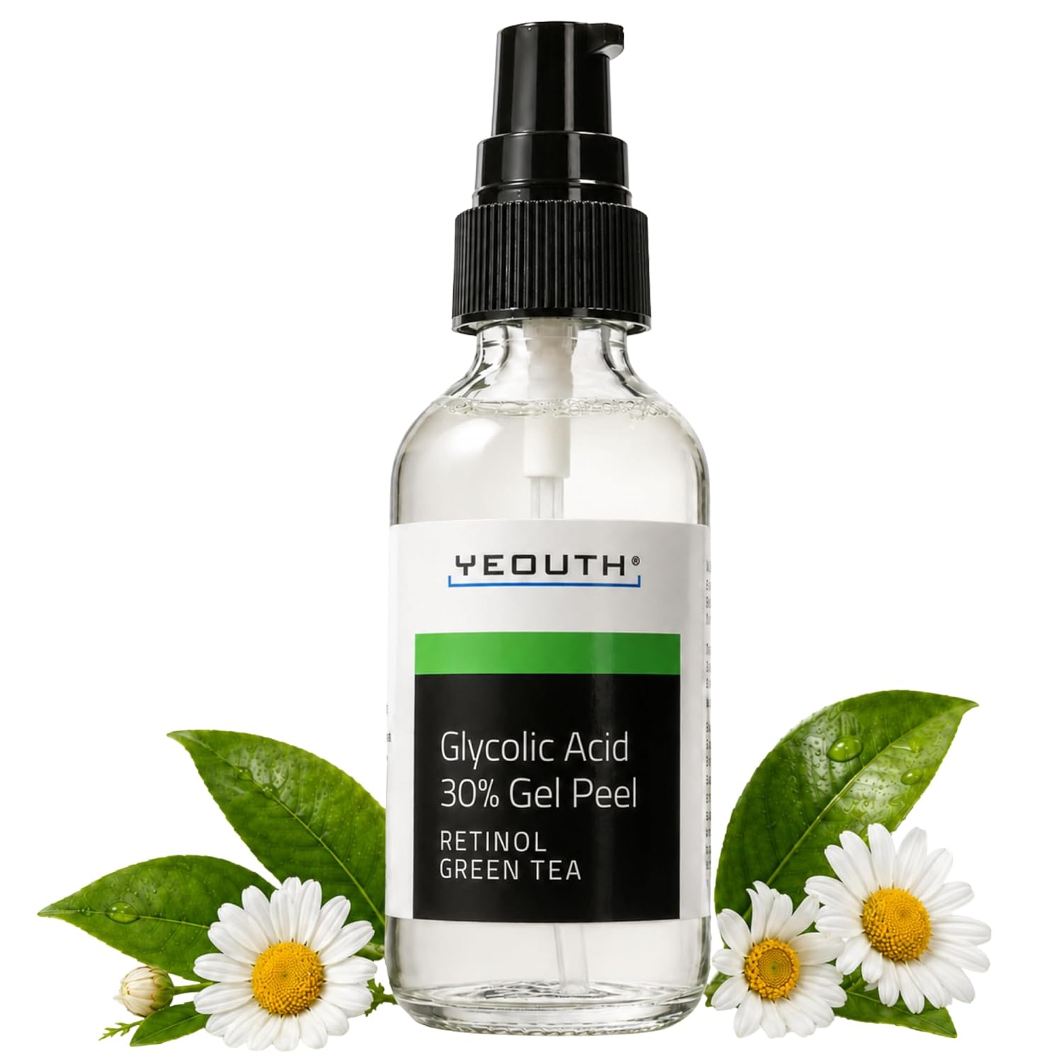 YEOUTH 30% Glycolic Acid Face Peel with Retinol & Green Tea - Exfoliate Uneven Skin Texture, Dullness & Fine Lines