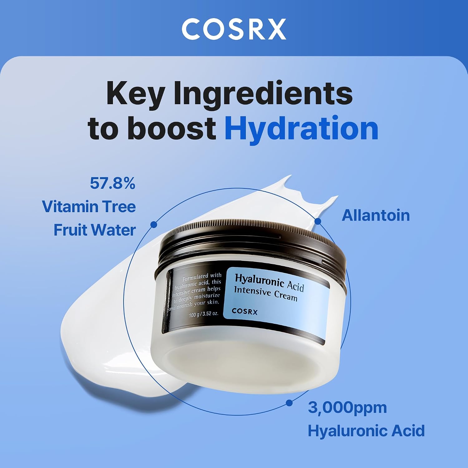 COSRX Hyaluronic Acid Moisturizer for Sensitive Skin - Lightweight, Non-Greasy Daily Cream, 3.52 oz