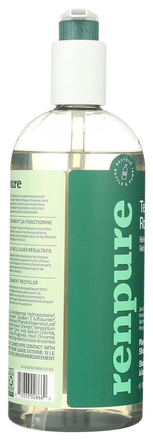 Renpure Plant-Based Tea Tree & Rosemary Shampoo for Dry Scalp - Moisturizing, Dye-Free, 24 fl oz