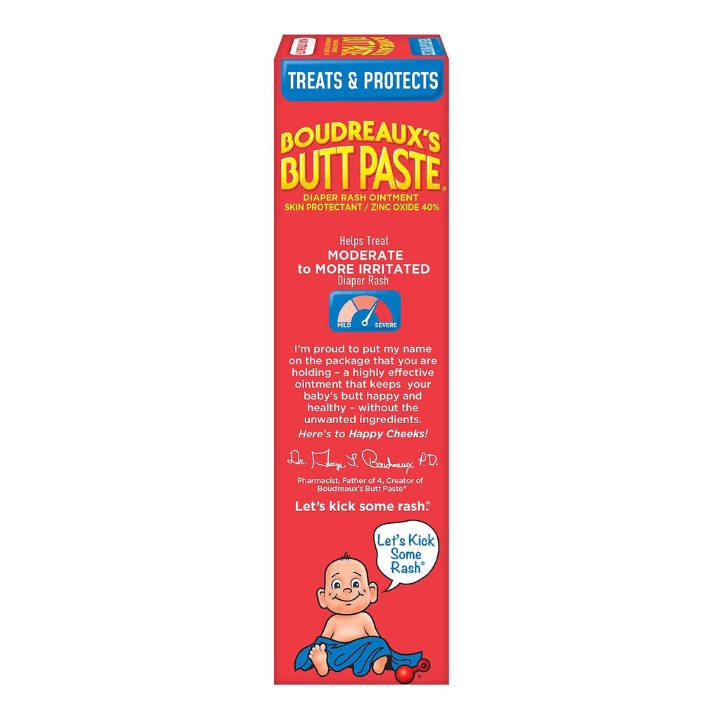 Fast-Acting Baby Diaper Rash Cream - Boudreaux's Butt Paste Max Strength (40% Zinc Oxide), 4 oz Tube