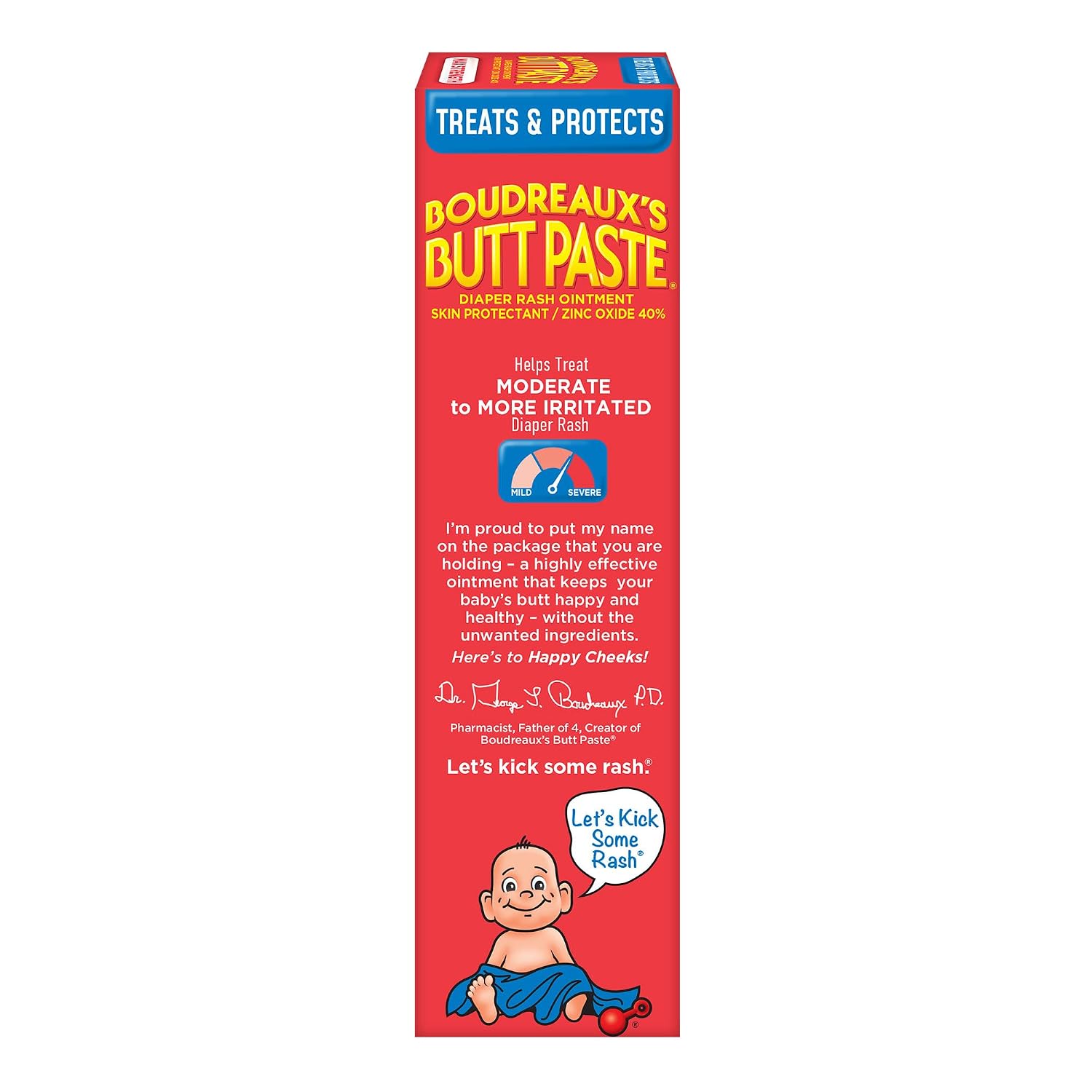 Fast-Acting Baby Diaper Rash Cream - Boudreaux's Butt Paste Max Strength (40% Zinc Oxide), 4 oz Tube
