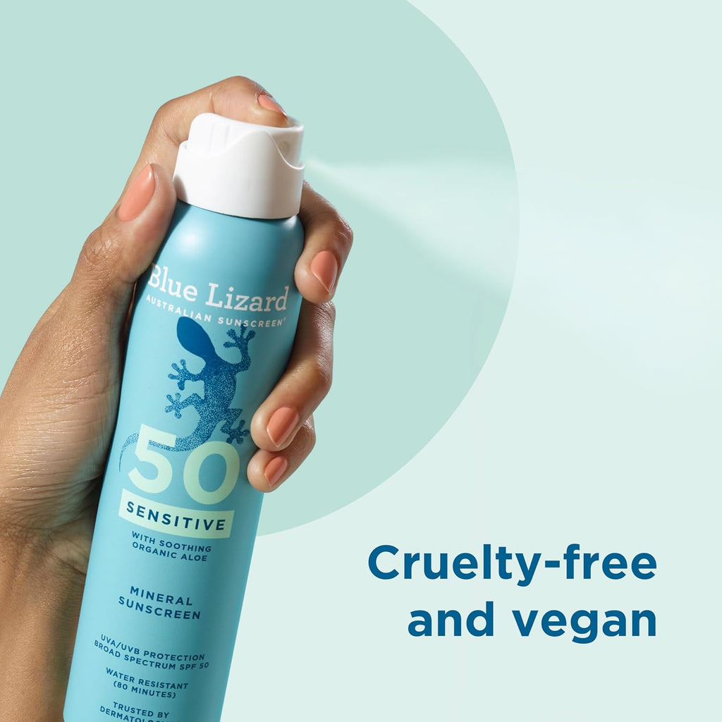 Blue Lizard Sensitive Mineral SPF 50 Spray - Dermatologist-Recommended Zinc Oxide Sunscreen for Sensitive Skin, 5 oz