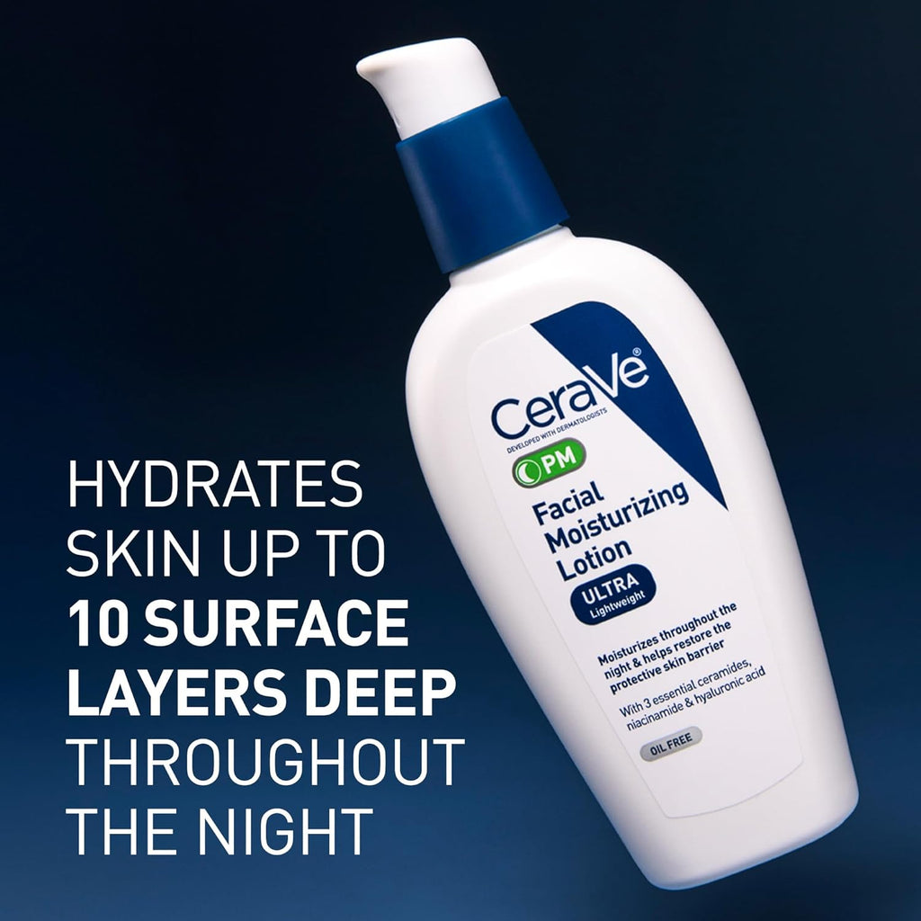 CeraVe PM Night Moisturizer with Hyaluronic Acid & Niacinamide for All Skin Types, 3 oz