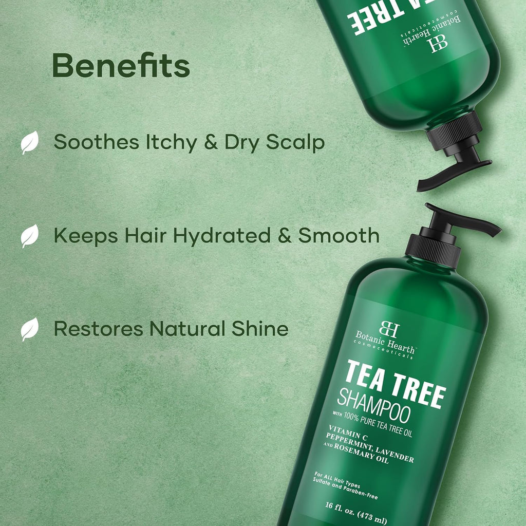 Botanic Hearth Tea Tree Shampoo for Dandruff & Dry Scalp - Vitamin C, Peppermint Oil, 16oz