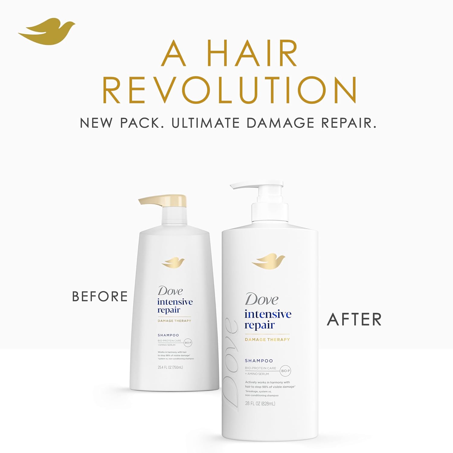 Dove Intensive Repair Shampoo for Damaged Hair with Bio-Protein & Amino Serum, 28 Fl Oz