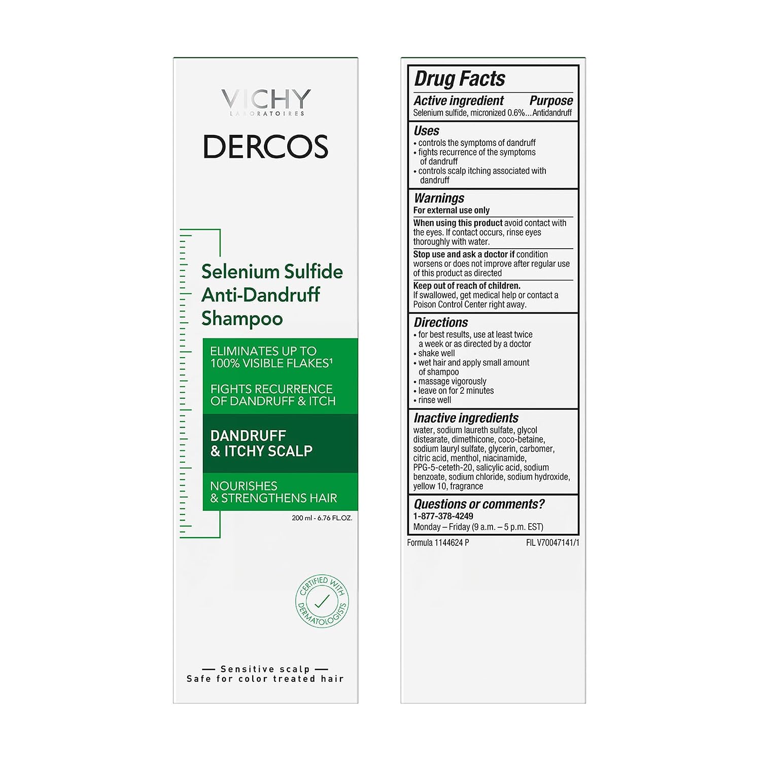 Vichy Dercos Antifungal Dandruff Shampoo for Itchy Scalp - 200ml