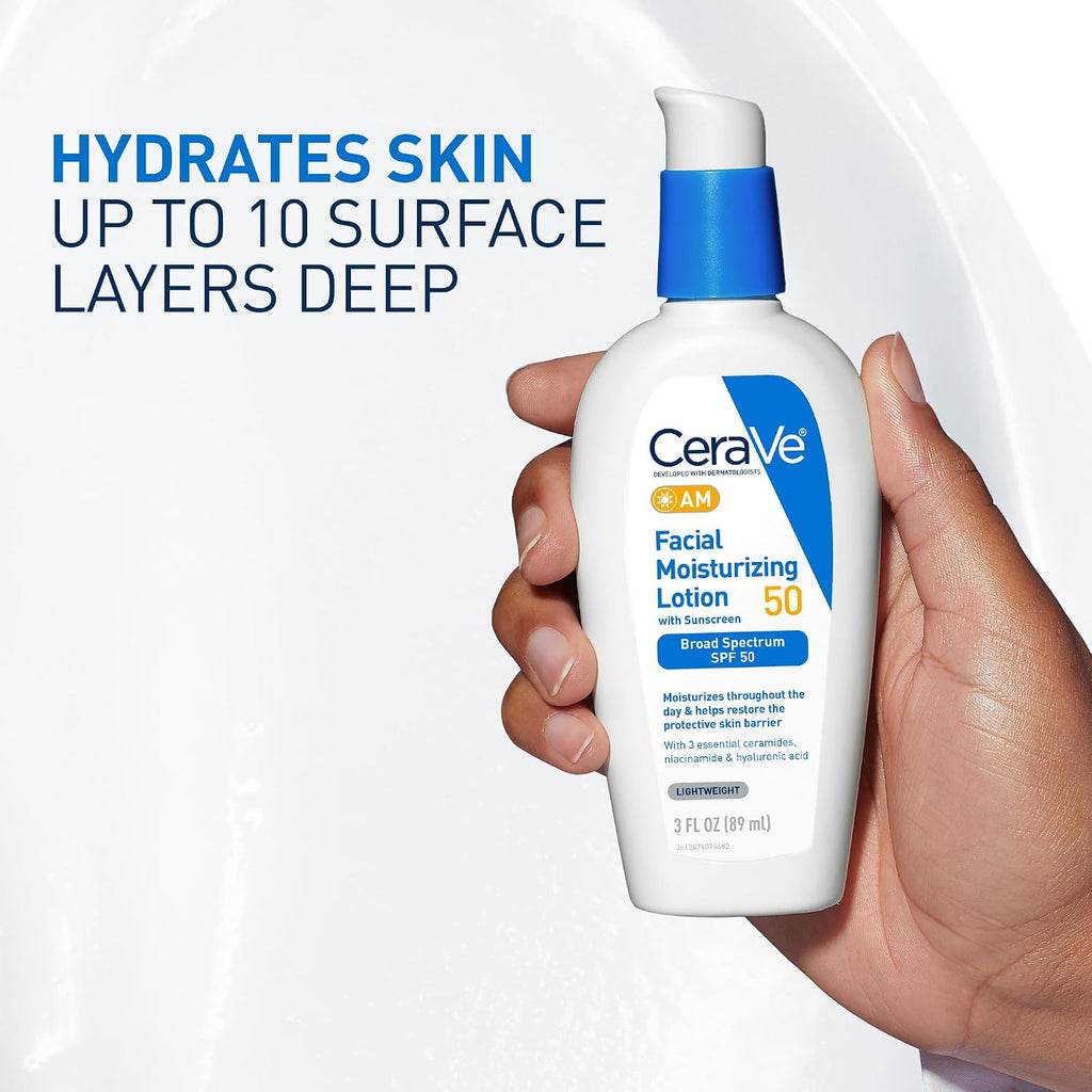 CeraVe AM Facial Moisturizer SPF 50 - Hydrating Daily Face Lotion with Broad Spectrum Sunscreen & Ceramides for All Skin Types
