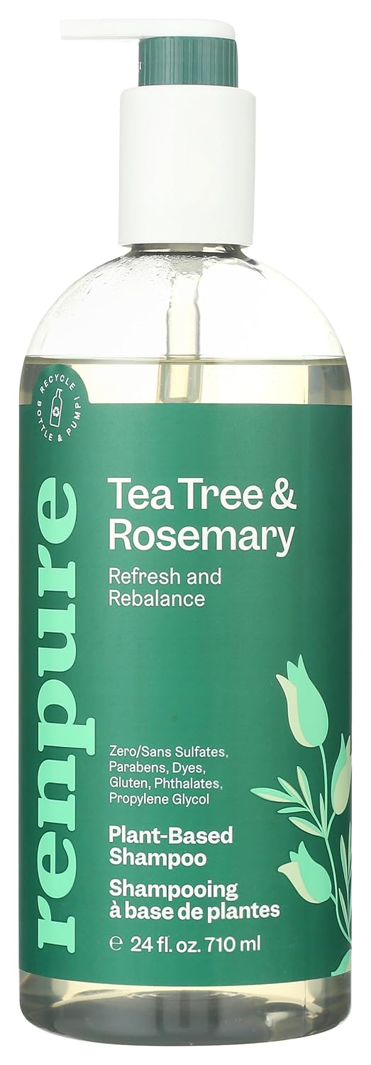 Renpure Plant-Based Tea Tree & Rosemary Shampoo for Dry Scalp - Moisturizing, Dye-Free, 24 fl oz
