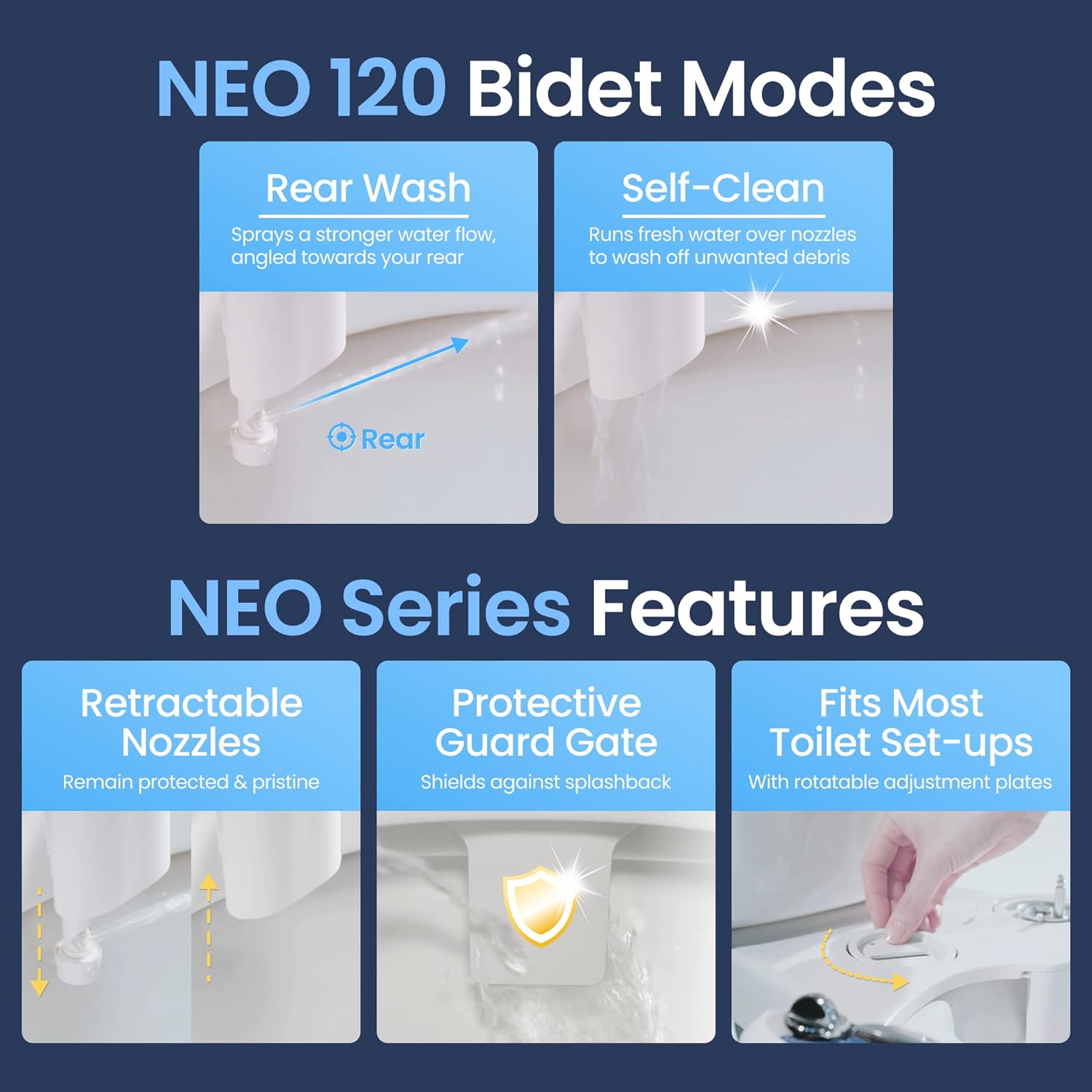 LUXE Bidet NEO 120 White - Self-Cleaning Non-Electric Toilet Seat Attachment