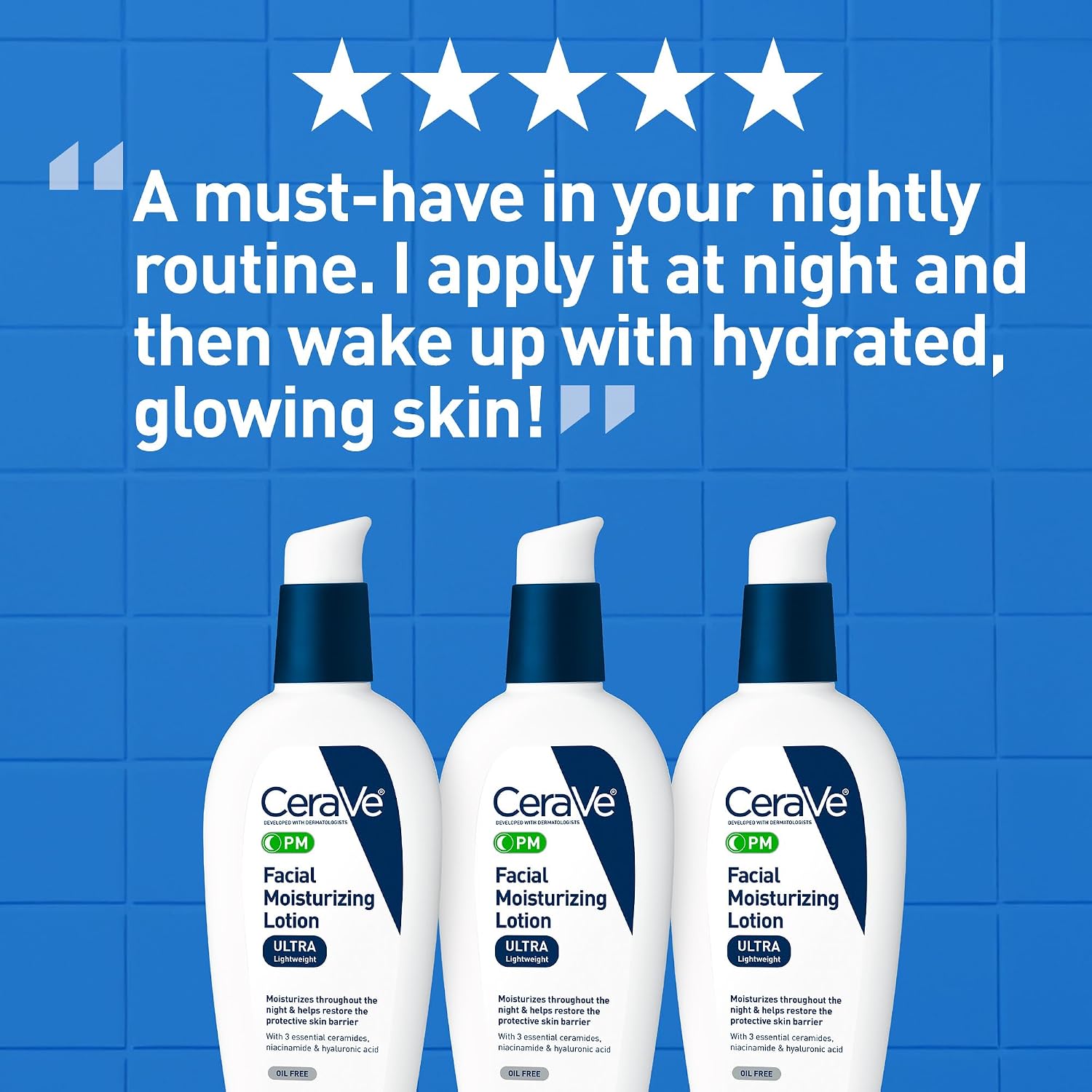 CeraVe PM Night Moisturizer with Hyaluronic Acid & Niacinamide for All Skin Types, 3 oz