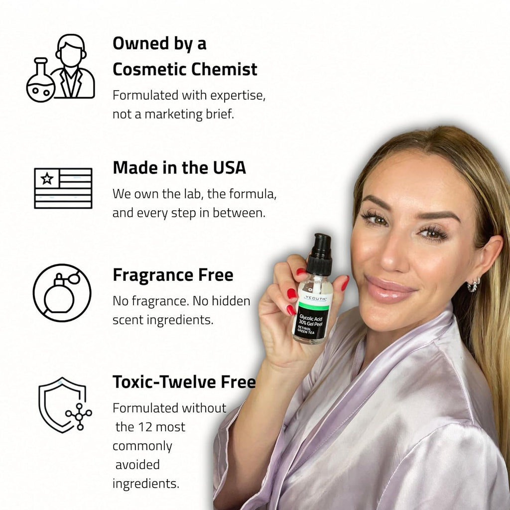 YEOUTH 30% Glycolic Acid Face Peel with Retinol & Green Tea - Exfoliate Uneven Skin Texture, Dullness & Fine Lines