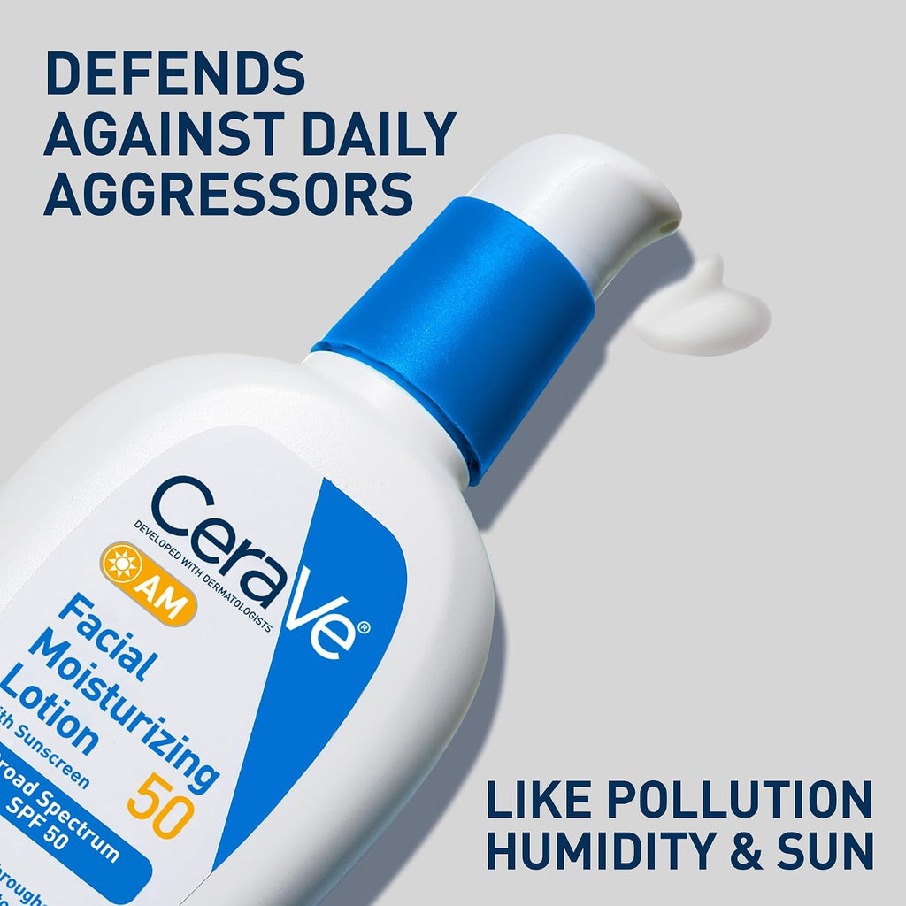 CeraVe AM Facial Moisturizer SPF 50 - Hydrating Daily Face Lotion with Broad Spectrum Sunscreen & Ceramides for All Skin Types