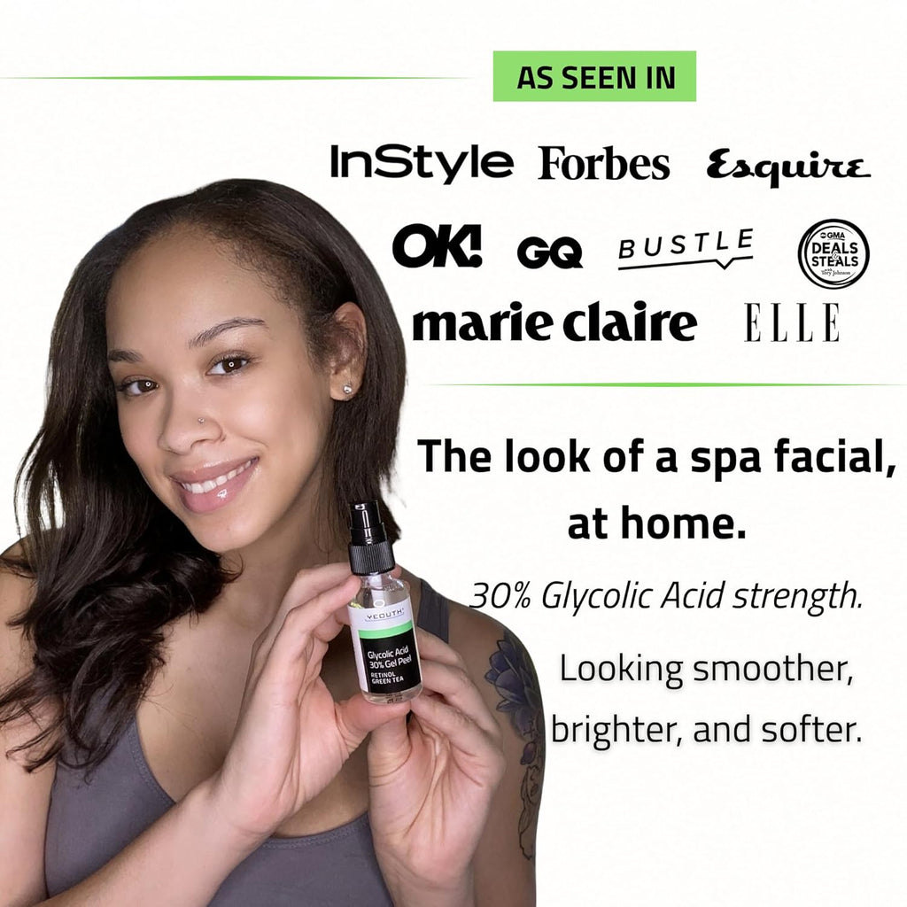 YEOUTH 30% Glycolic Acid Face Peel with Retinol & Green Tea - Exfoliate Uneven Skin Texture, Dullness & Fine Lines