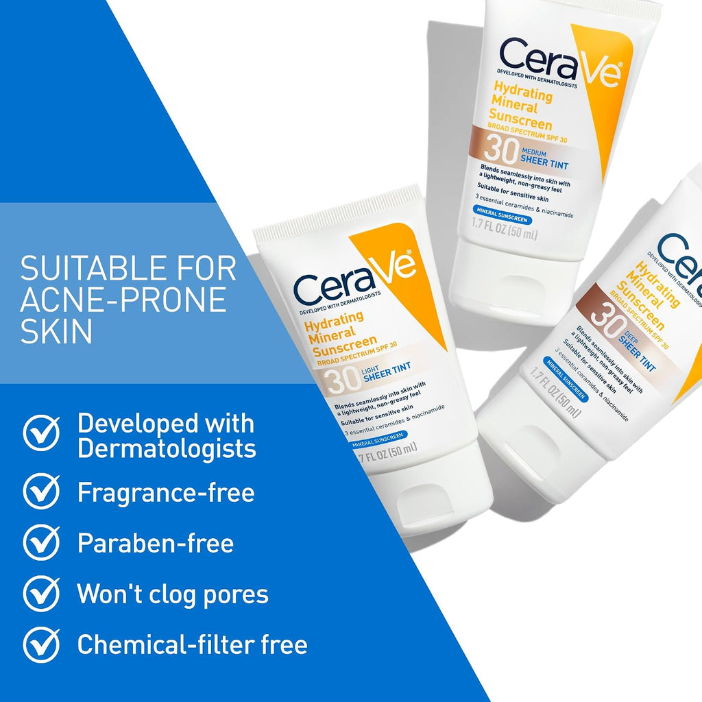 CeraVe Hydrating Mineral SPF 30 Sheer Tint Face Sunscreen - For All Skin Types