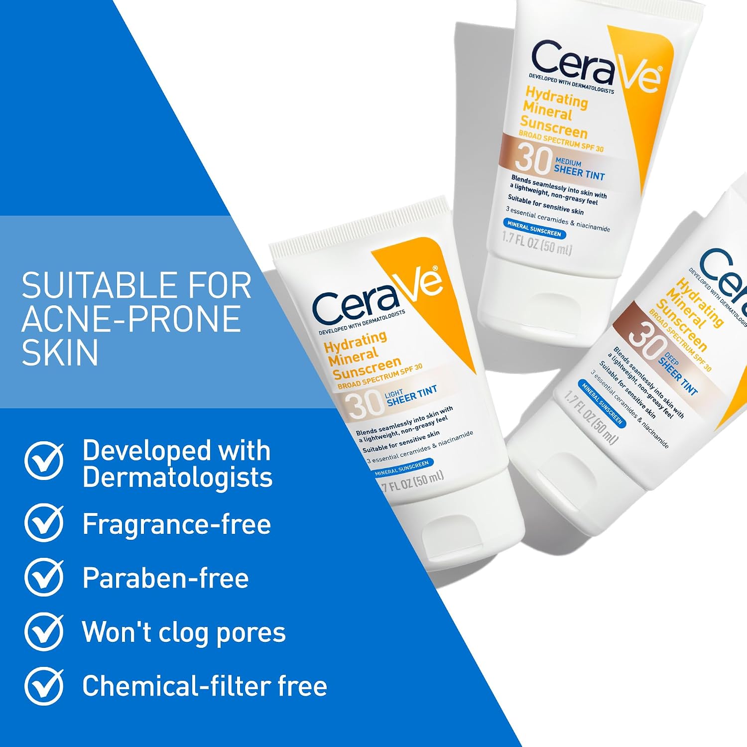 CeraVe Hydrating Mineral SPF 30 Sheer Tint Face Sunscreen - For All Skin Types
