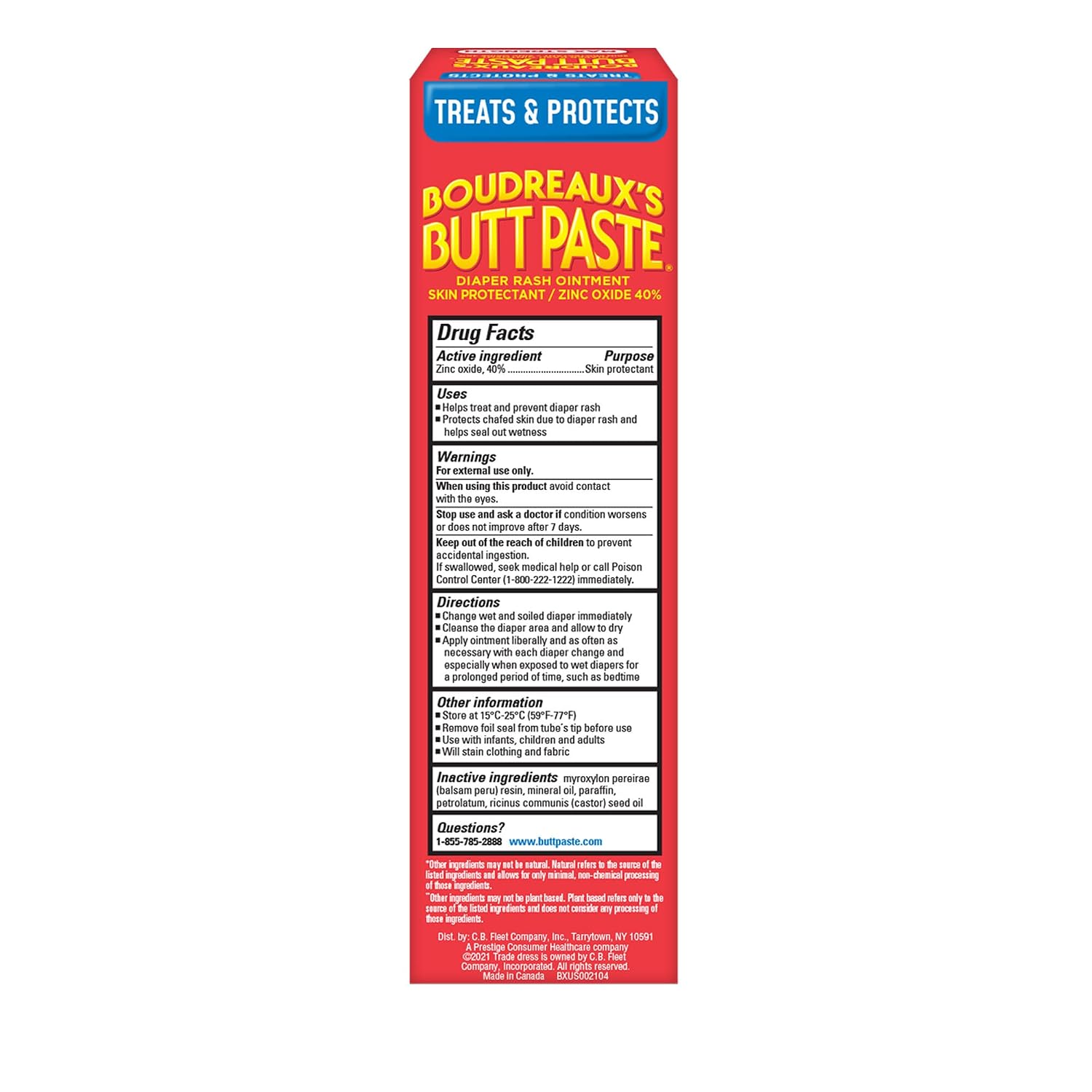 Fast-Acting Baby Diaper Rash Cream - Boudreaux's Butt Paste Max Strength (40% Zinc Oxide), 4 oz Tube
