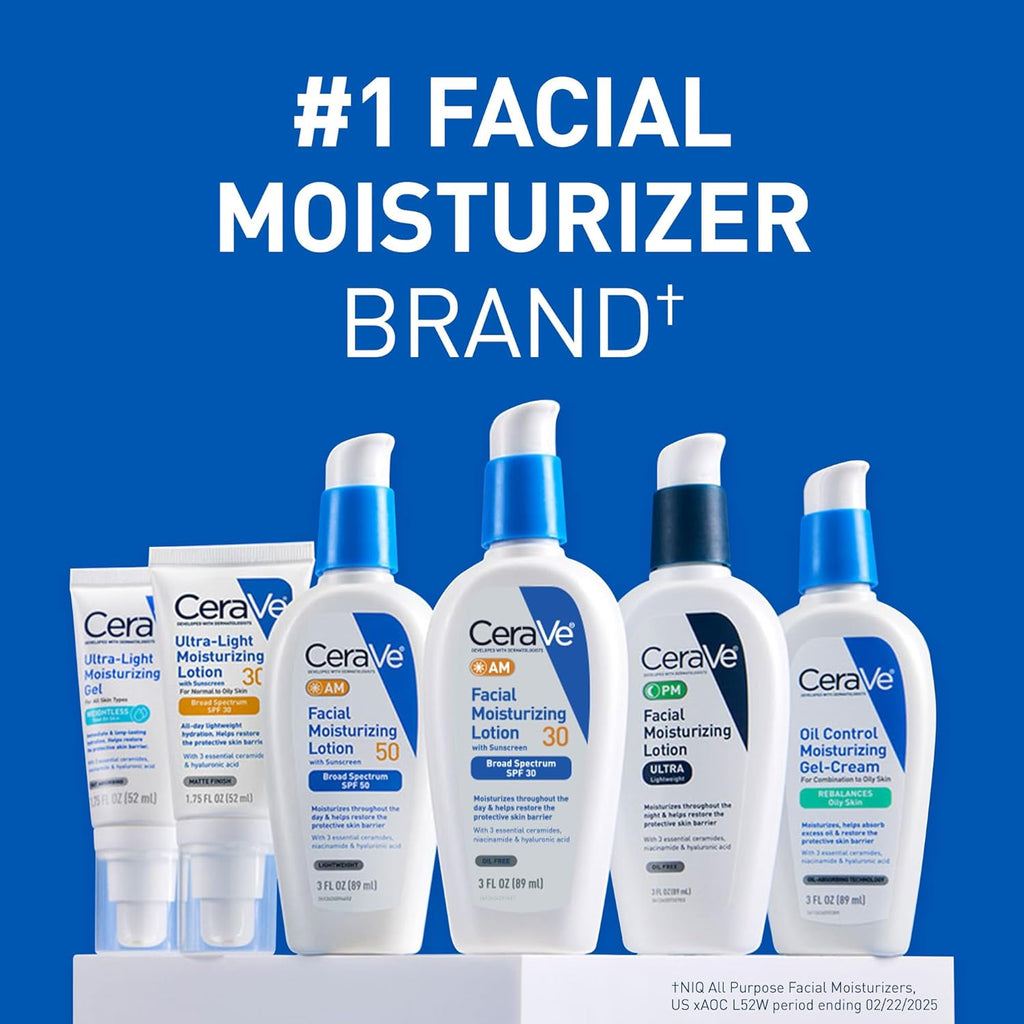 CeraVe AM SPF 30 Facial Moisturizer with Hyaluronic Acid & Ceramides - Oil-Free Daily Sunscreen for All Skin Types, 3 fl oz