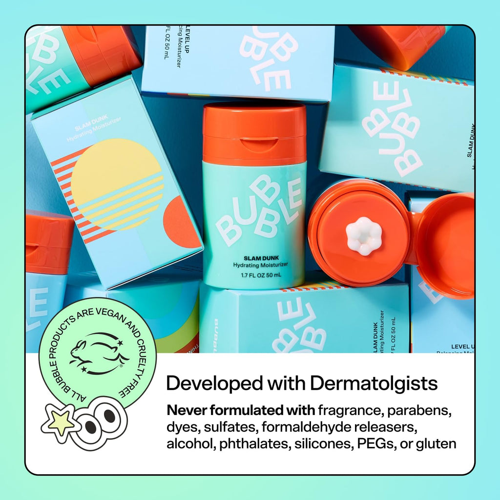 Bubble Skincare Slam Dunk Hydrating Face Moisturizer - Lightweight Daily Cream with Vitamin E + Aloe, 1.7 fl oz