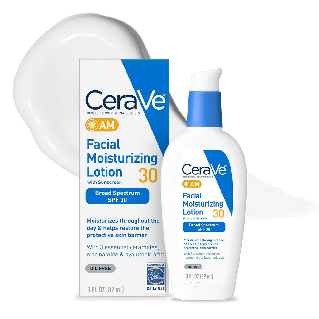 CeraVe AM SPF 30 Facial Moisturizer with Hyaluronic Acid & Ceramides - Oil-Free Daily Sunscreen for All Skin Types, 3 fl oz