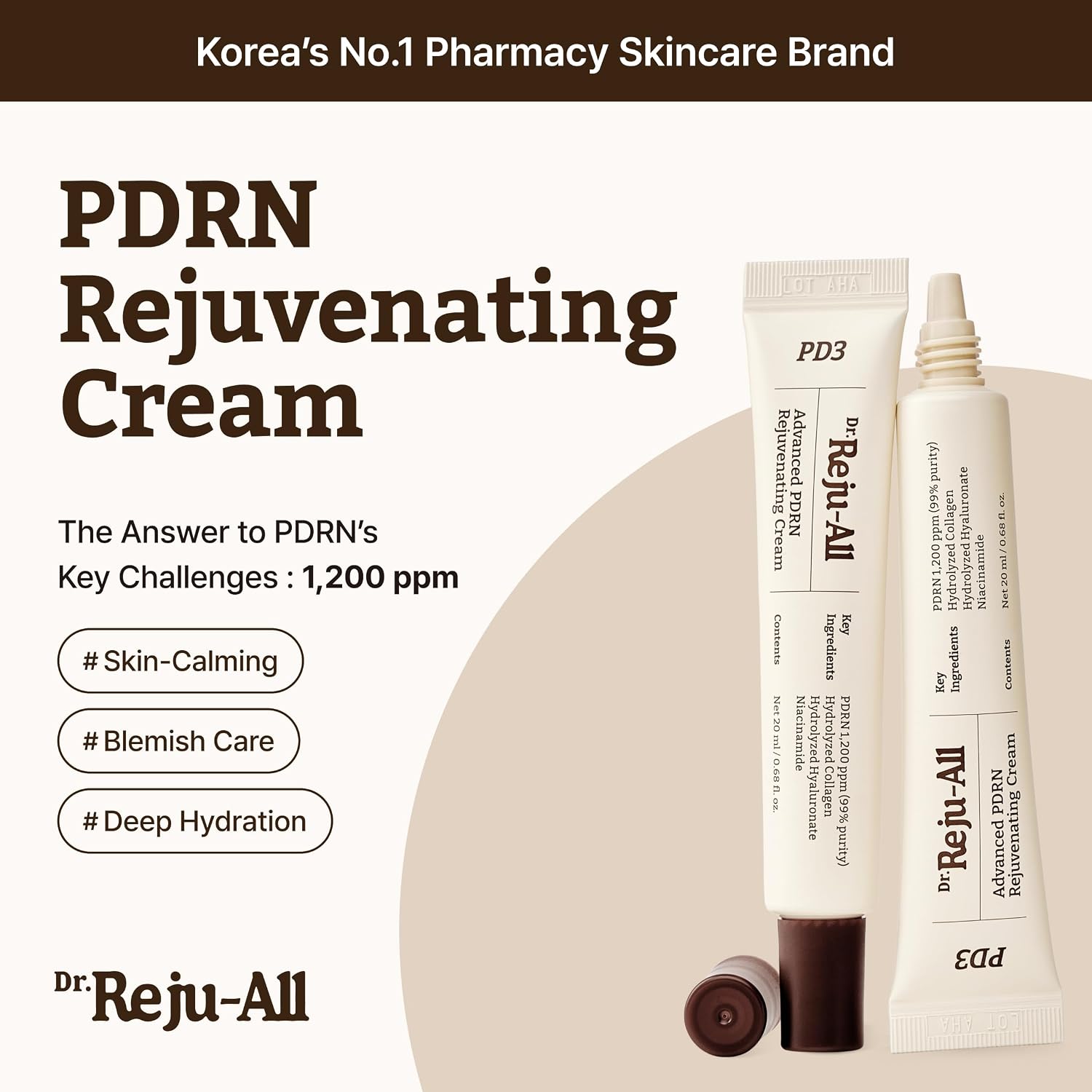 Dr.Reju-All PDRN Face Cream - 1200ppm Glass Skin Moisturizer for All Skin Types