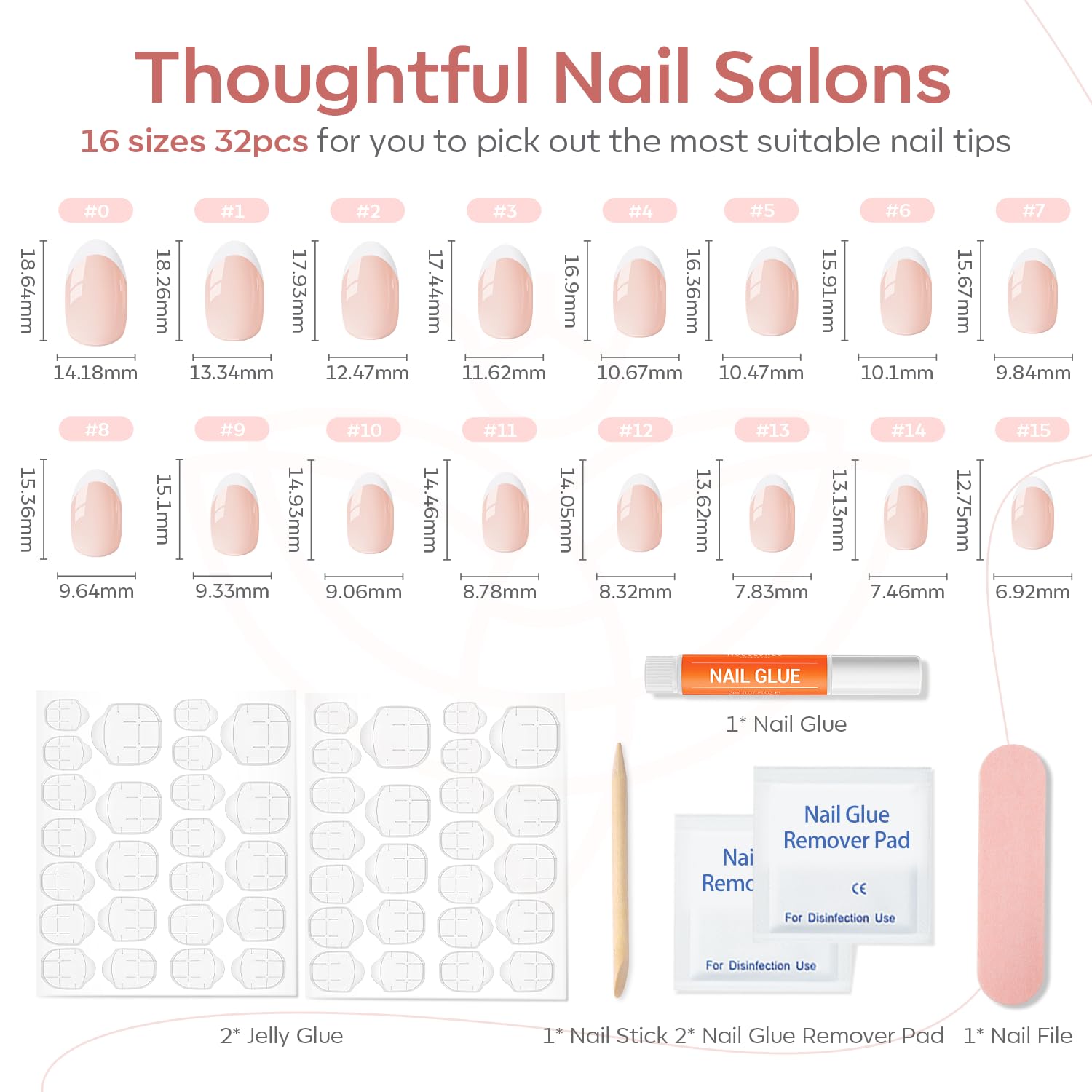 Modelones French Tip Press On Nails - 32Pcs Short Oval Nude Kit