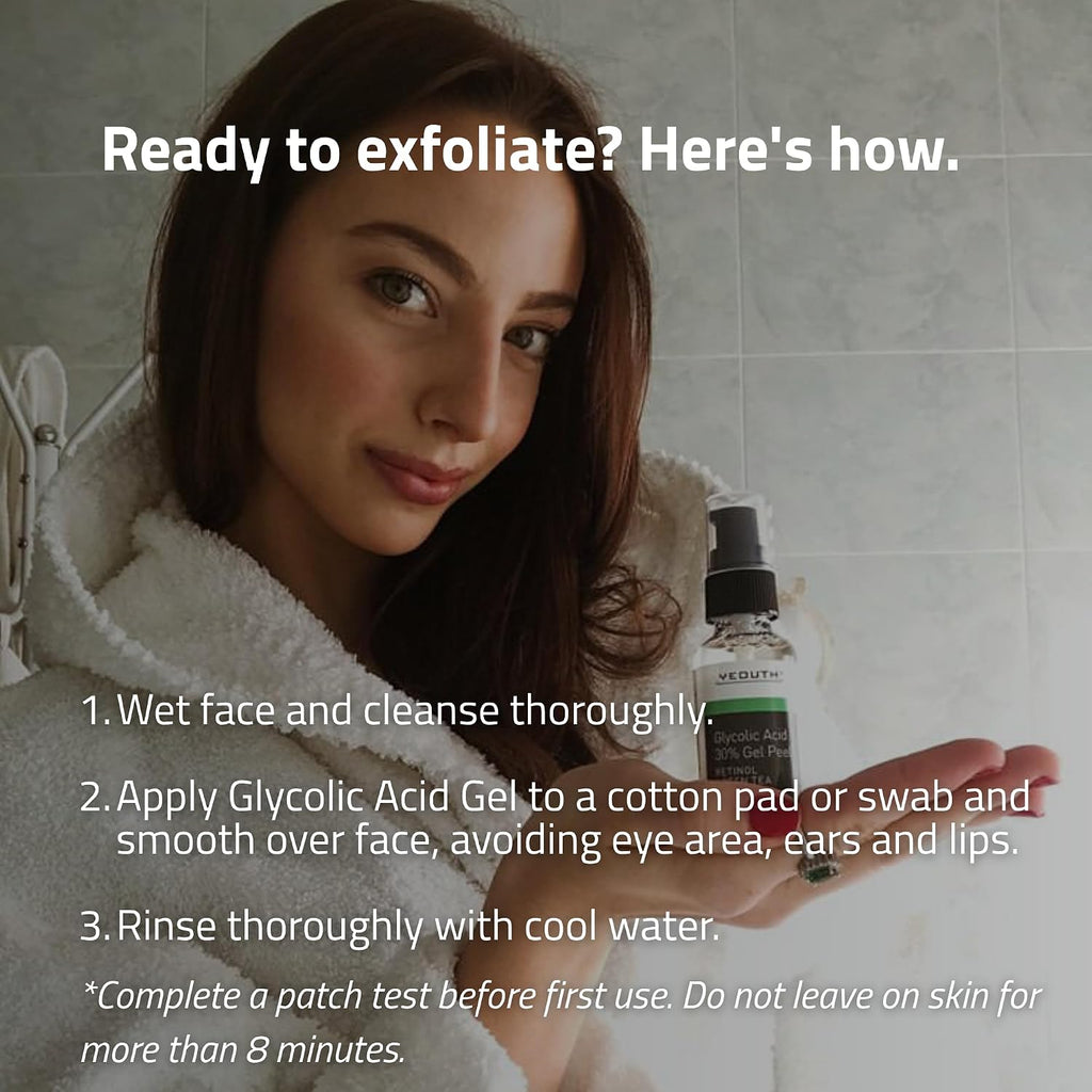 YEOUTH 30% Glycolic Acid Face Peel with Retinol & Green Tea - Exfoliate Uneven Skin Texture, Dullness & Fine Lines