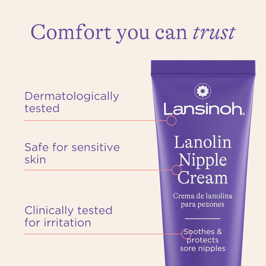 Lansinoh Natural Lanolin Nipple Cream for Sore Breasts - 100% Safe for Baby, 1.41 oz