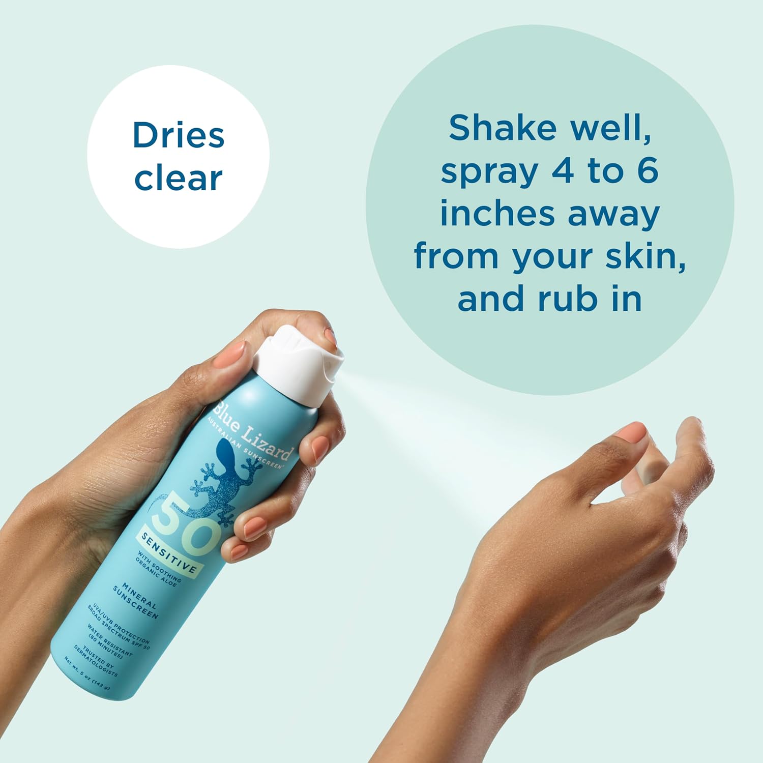 Blue Lizard Sensitive Mineral SPF 50 Spray - Dermatologist-Recommended Zinc Oxide Sunscreen for Sensitive Skin, 5 oz