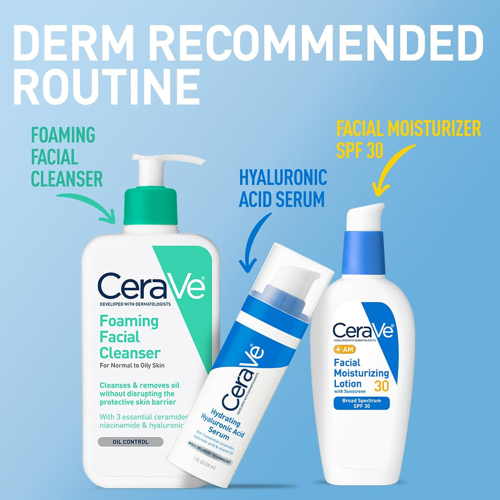 CeraVe AM SPF 30 Facial Moisturizer with Hyaluronic Acid & Ceramides - Oil-Free Daily Sunscreen for All Skin Types, 3 fl oz
