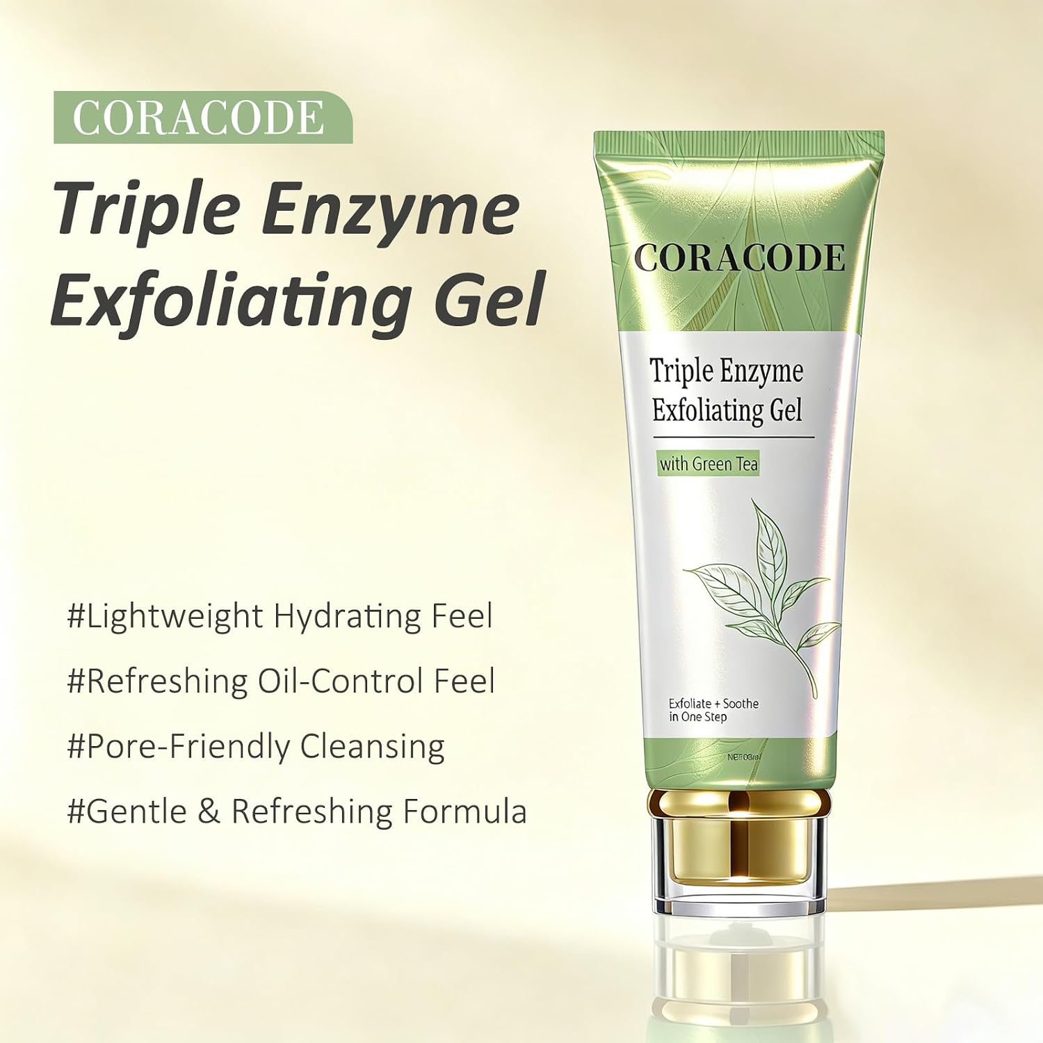 CORACODE Triple Enzyme Green Tea Facial Exfoliant Gel - Gentle Peel for Smoother Skin (100ml)