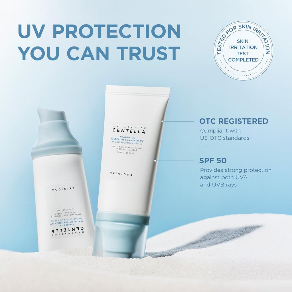 SKIN1004 Centella Hyalu-Cica Sun Serum SPF 50 - Lightweight Daily Facial Sunscreen for All Skin Types