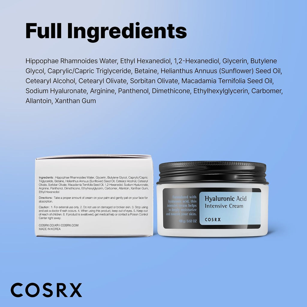 COSRX Hyaluronic Acid Moisturizer for Sensitive Skin - Lightweight, Non-Greasy Daily Cream, 3.52 oz