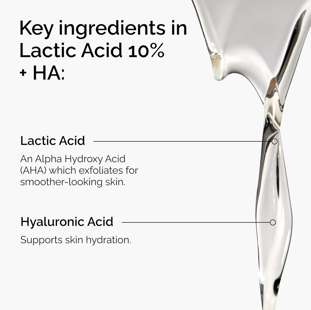 The Ordinary Lactic Acid 10% + Hyaluronic Acid Serum for Smoother Skin, 1 Fl Oz