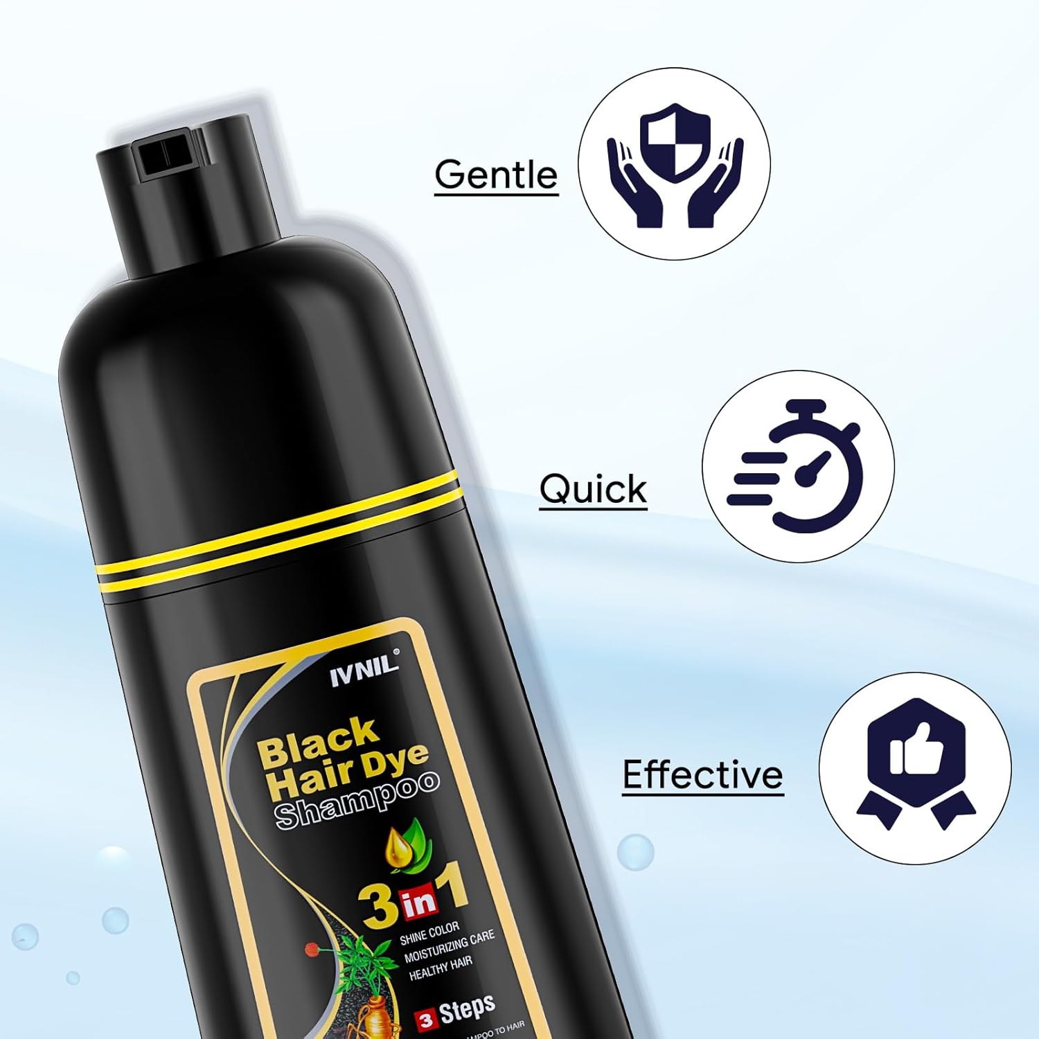 Ivnil Gray Hair Coverage Shampoo - Semi Permanent Dye for Men & Women, 500ml