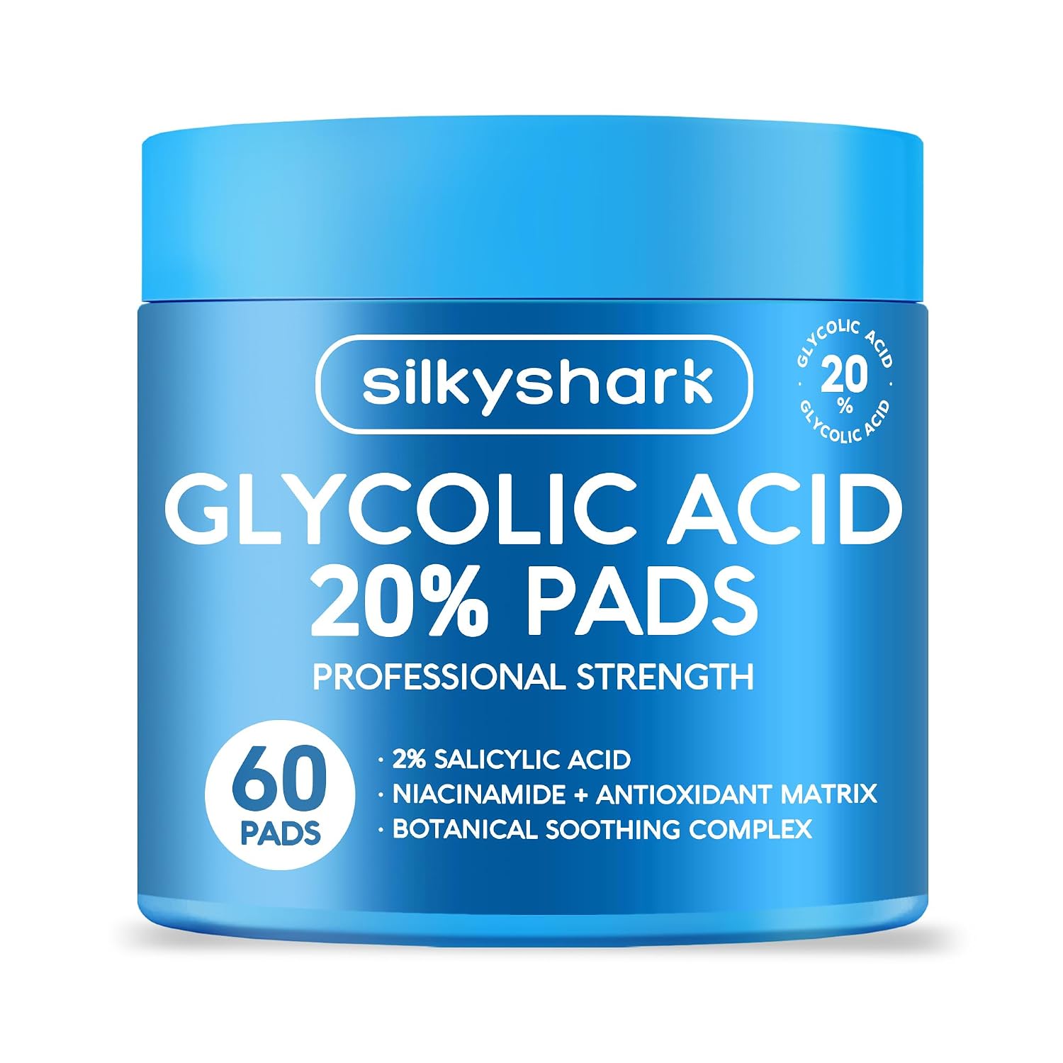 SilkyShark 20% Glycolic Acid + Salicylic Acid Resurfacing Pads for Face & Body, 60 Count