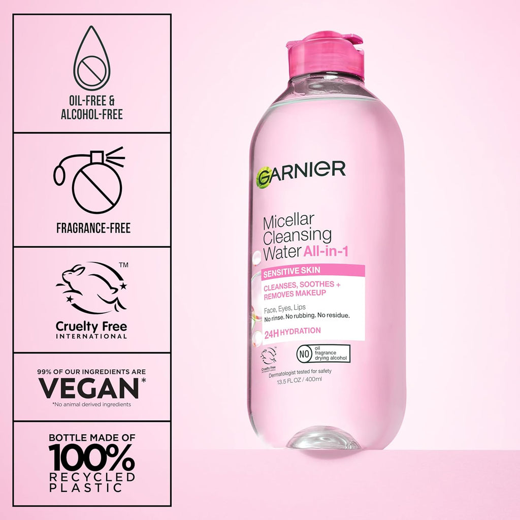 Garnier Micellar Cleansing Water for Sensitive Skin - All-in-1 Makeup Remover, 13.5 fl oz