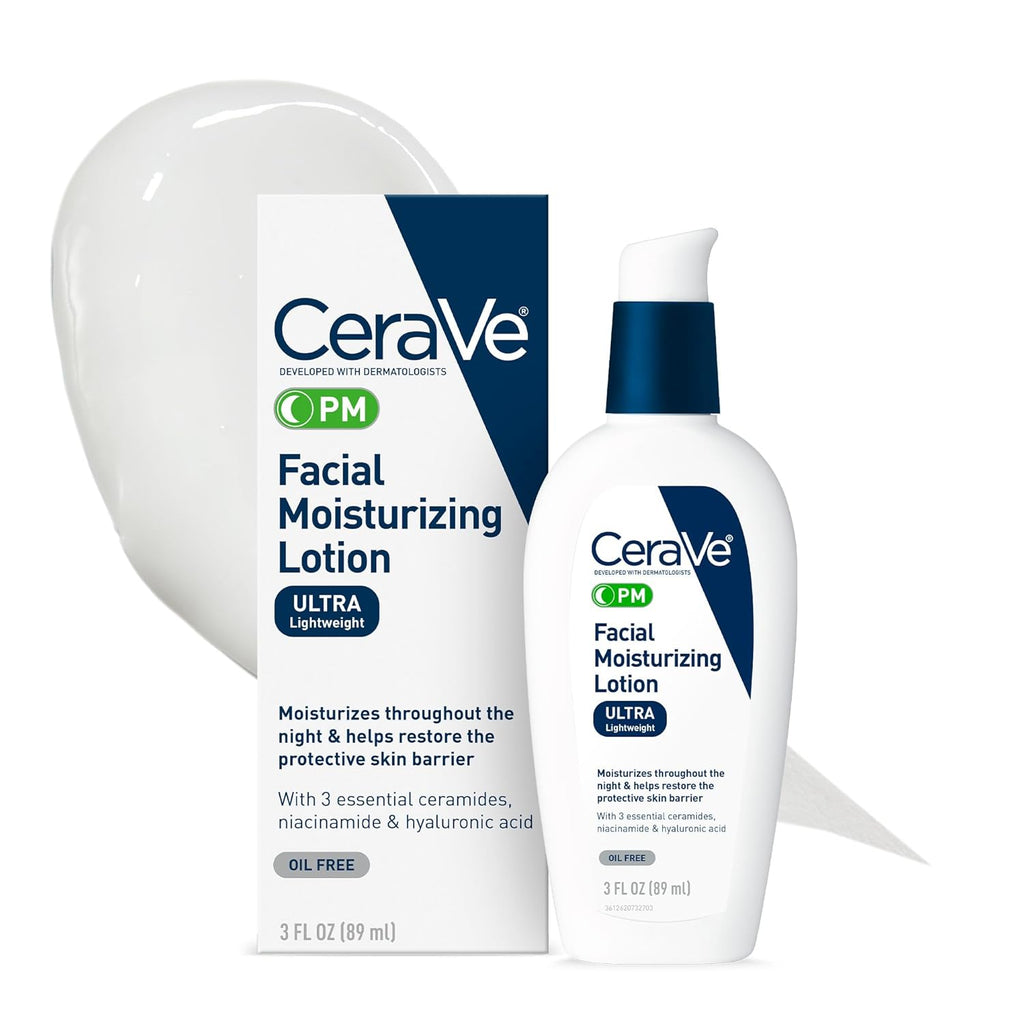 CeraVe PM Night Moisturizer with Hyaluronic Acid & Niacinamide for All Skin Types, 3 oz