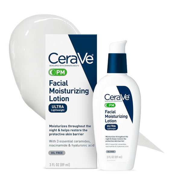 CeraVe PM Night Moisturizer with Hyaluronic Acid & Niacinamide for All Skin Types, 3 oz