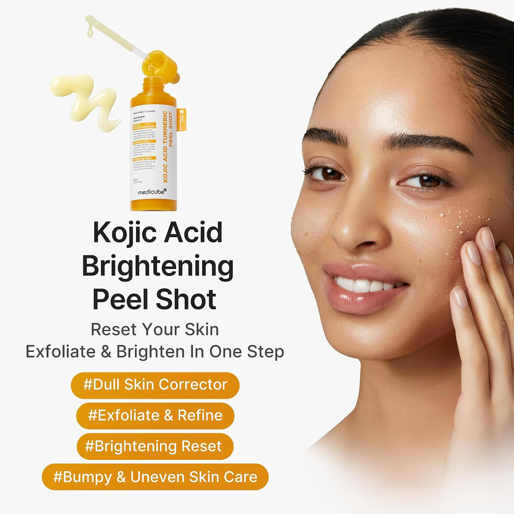 Medicube Turmeric Peel Shot - Gentle Daily Exfoliant with BHA/LHA/PHA for Dull Skin, 2.7 fl.oz