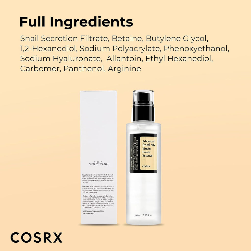 COSRX Snail Mucin 96% Repairing Serum - Hydrating Face Essence for Dryness & Fine Lines, 100ml