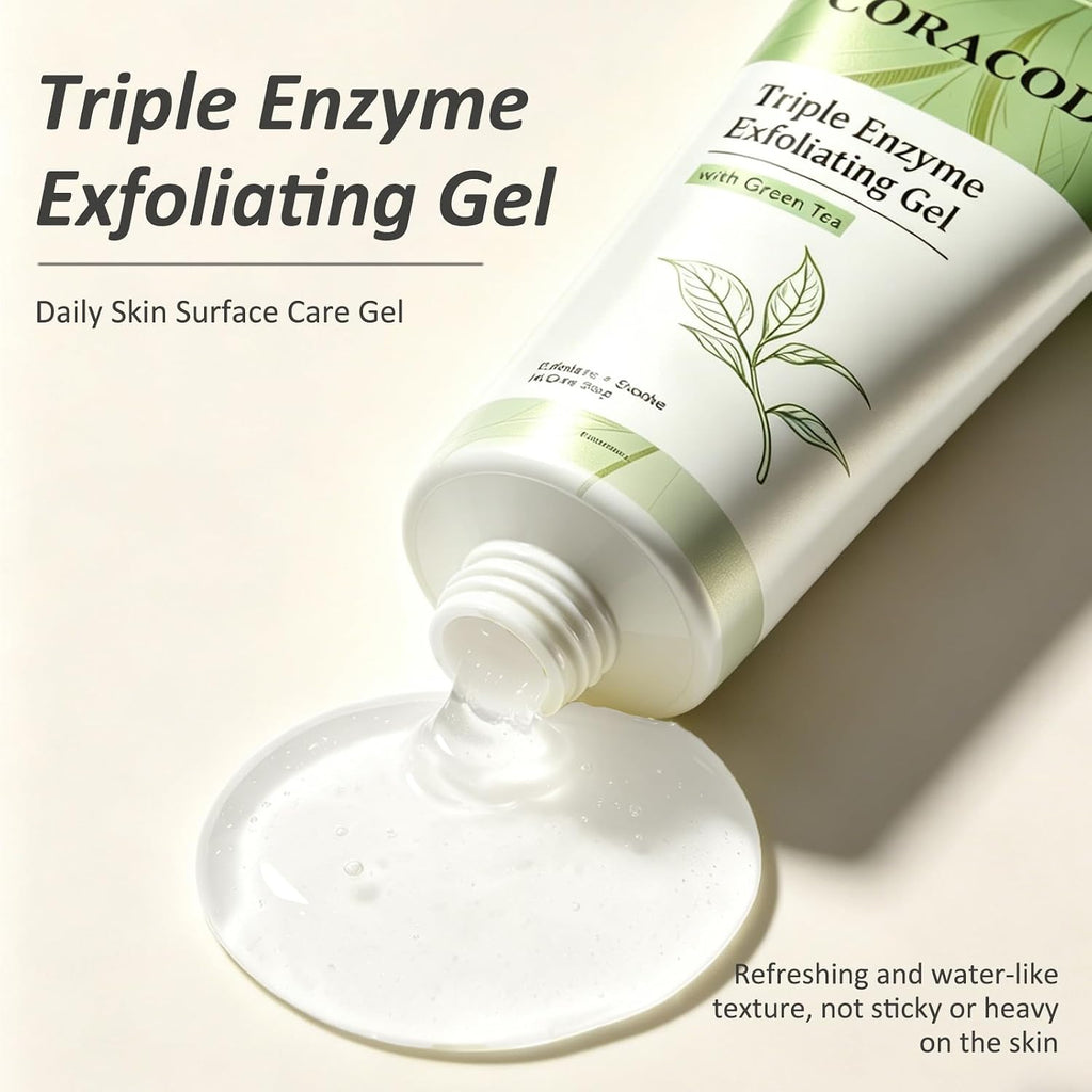 CORACODE Triple Enzyme Green Tea Facial Exfoliant Gel - Gentle Peel for Smoother Skin (100ml)