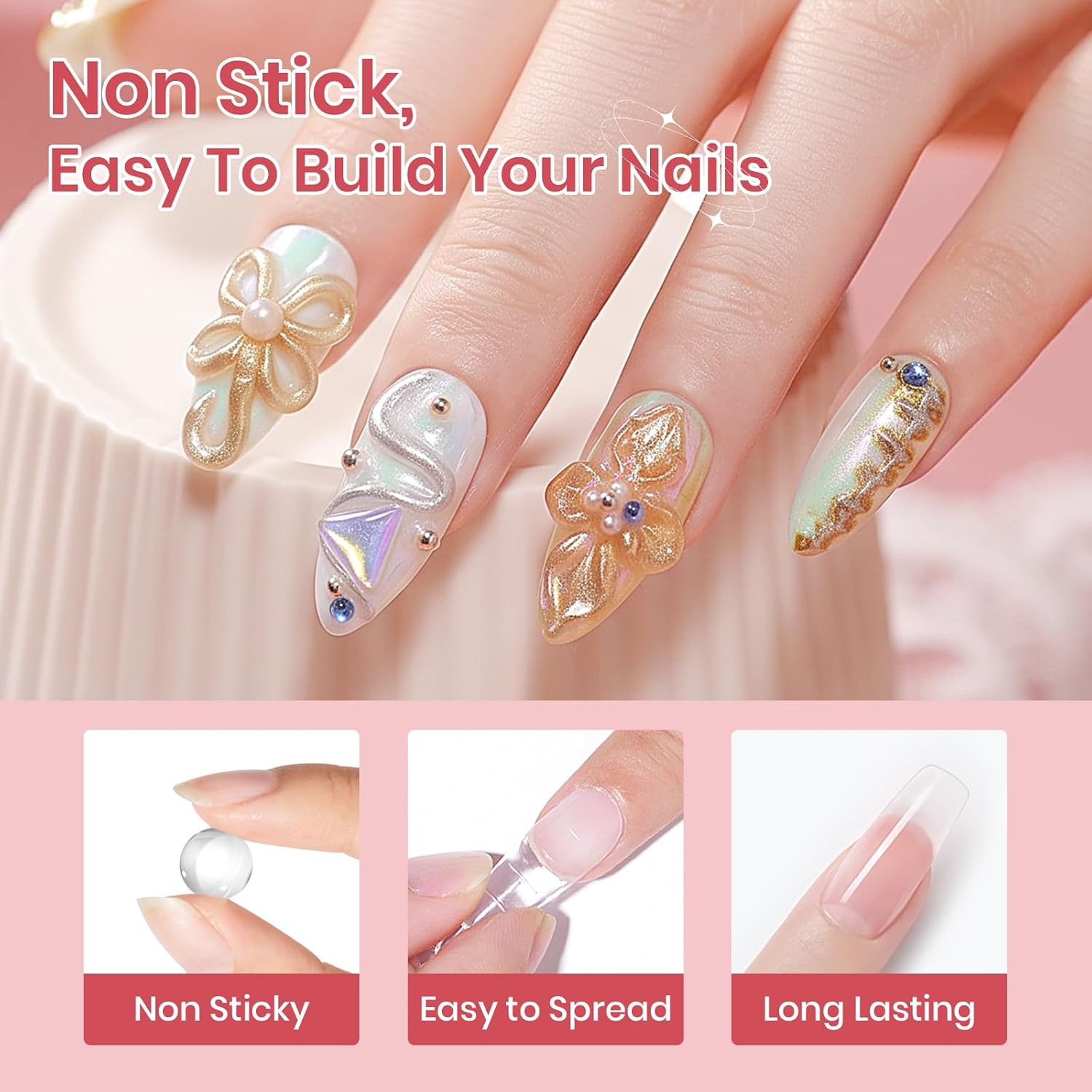 SUPWEE 3D Nail Art Gel Clear & White Builder Kit - Non-Stick for Home Manicure