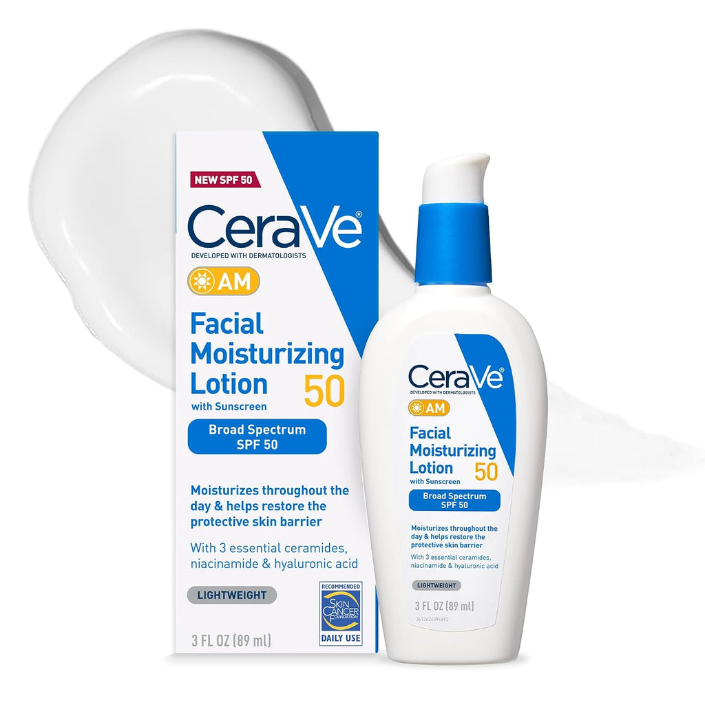 CeraVe AM Facial Moisturizer SPF 50 - Hydrating Daily Face Lotion with Broad Spectrum Sunscreen & Ceramides for All Skin Types