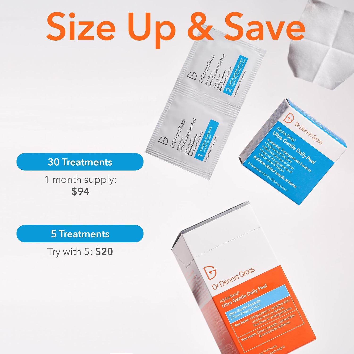 Dr. Dennis Gross Alpha Beta Ultra Gentle Daily Peel Pads for Dehydrated/Sensitive Skin (5 Treatments)
