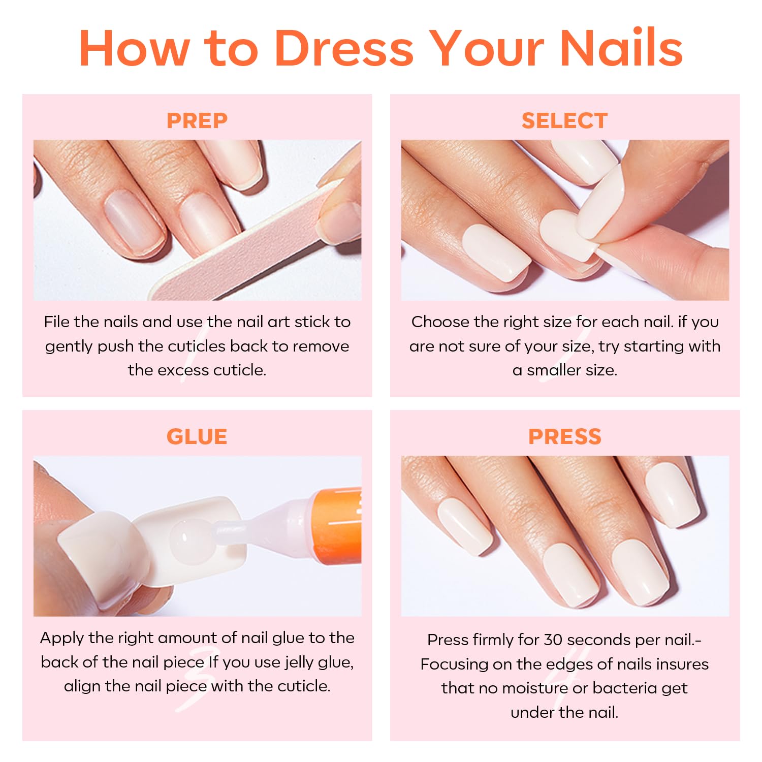 Modelones French Tip Press On Nails - 32Pcs Short Oval Nude Kit