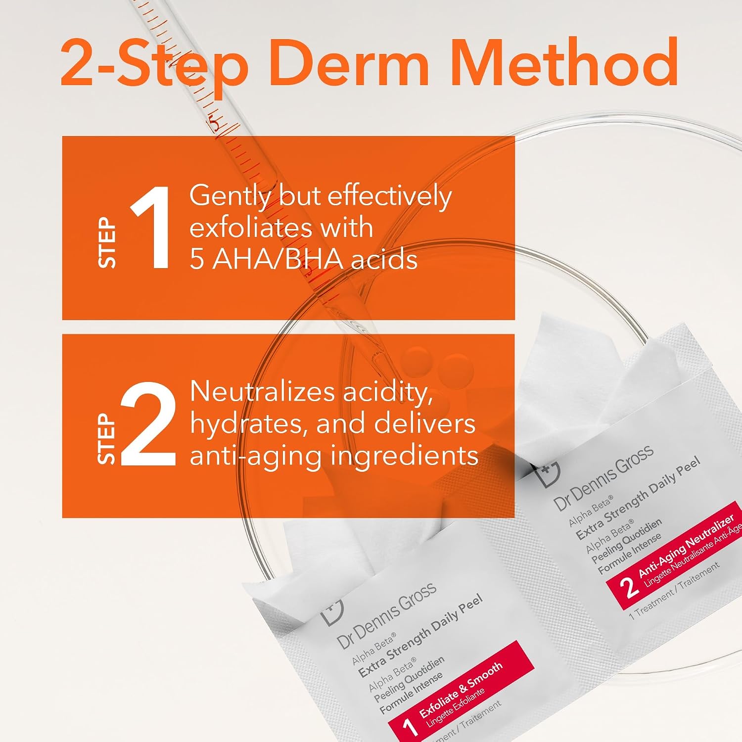 Dr. Dennis Gross Alpha Beta Extra Strength Daily Peel - 2-Step Exfoliating Pads for Anti-Aging & Smoother Skin, 60 Treatments