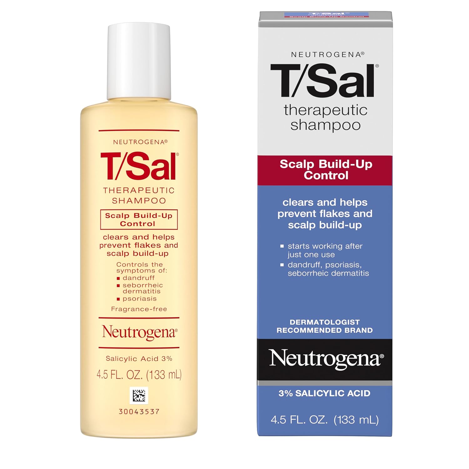 Neutrogena T/Sal Therapeutic Dandruff Shampoo - 3% Salicylic Acid for Psoriasis & Seborrheic Dermatitis, Fragrance Free, 4.5 fl oz